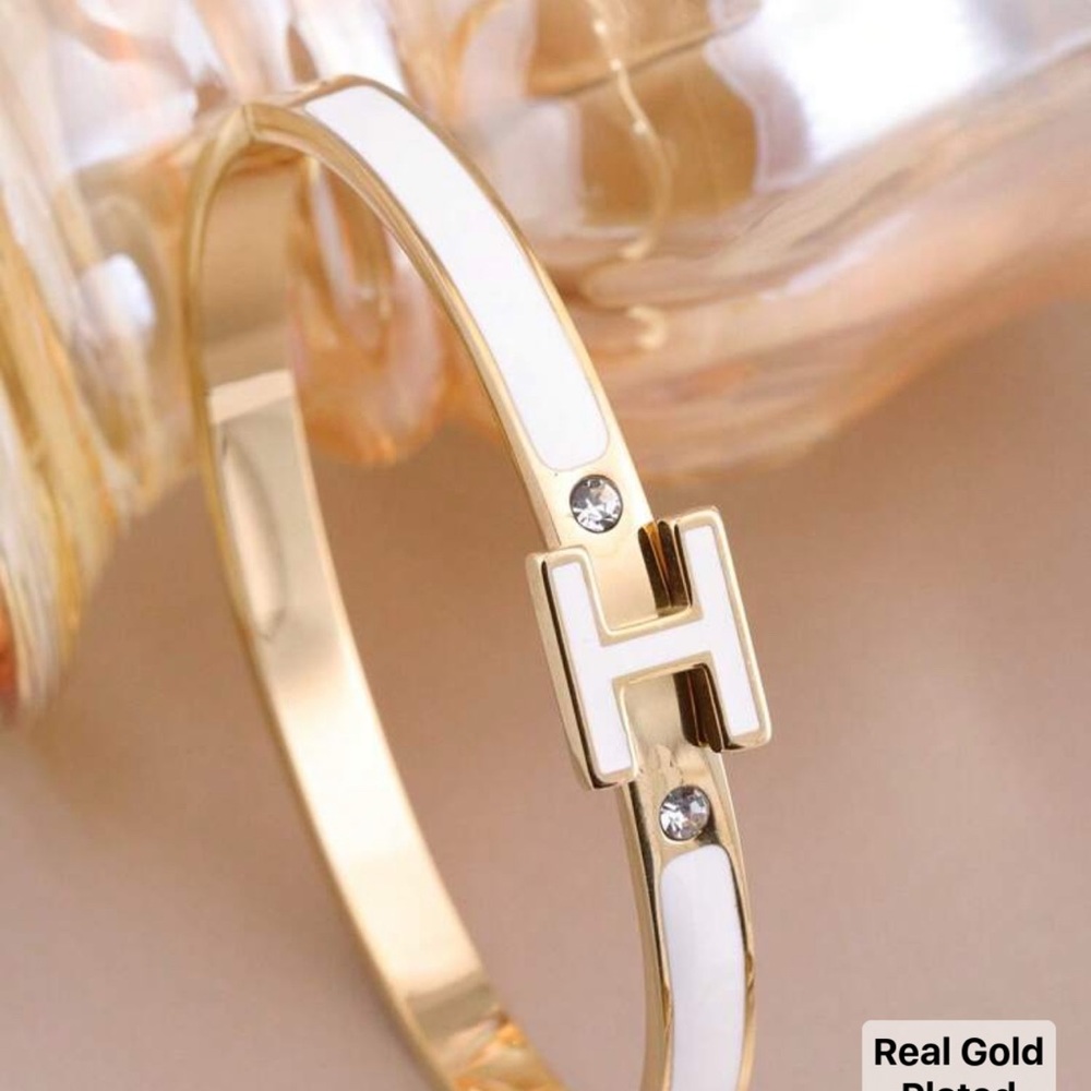 Gold and White Bracelet with Crystal Accents